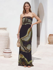 Printed strapless maxi dress