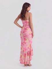 Ruched Waist Ruffle Maxi Dress