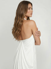 Sculpted Cascade Draped Stretchy Halter Gown