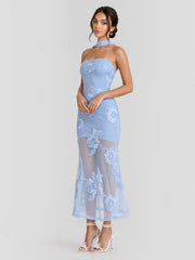 Strapless Embellished Floral Maxi Dress