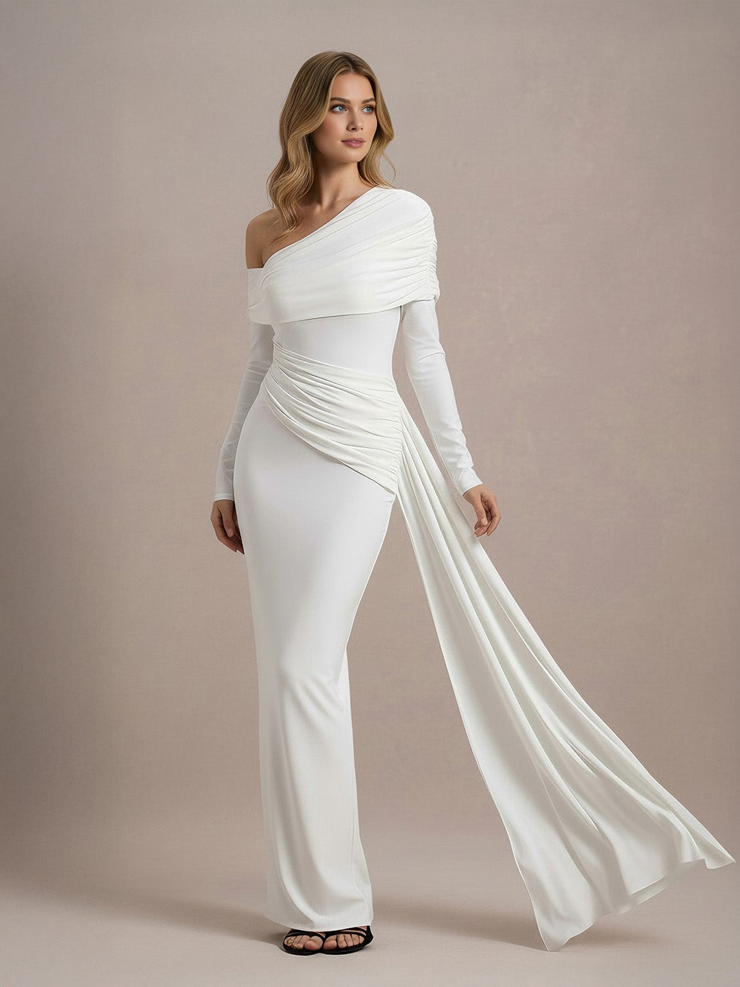 Timeless Sculptural Drape Jersey Maxi Dress