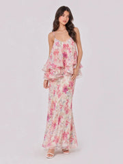 Watercolor Floral Ruffle Tiered Two Piece Set