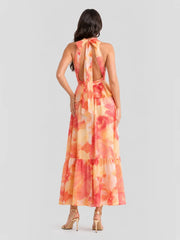 Watercolor Halterneck Open Back Maxi Dress