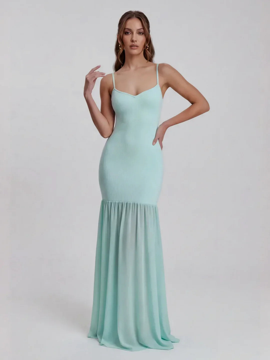 Bandage Knit Maxi Dress with Chiffon Skirt